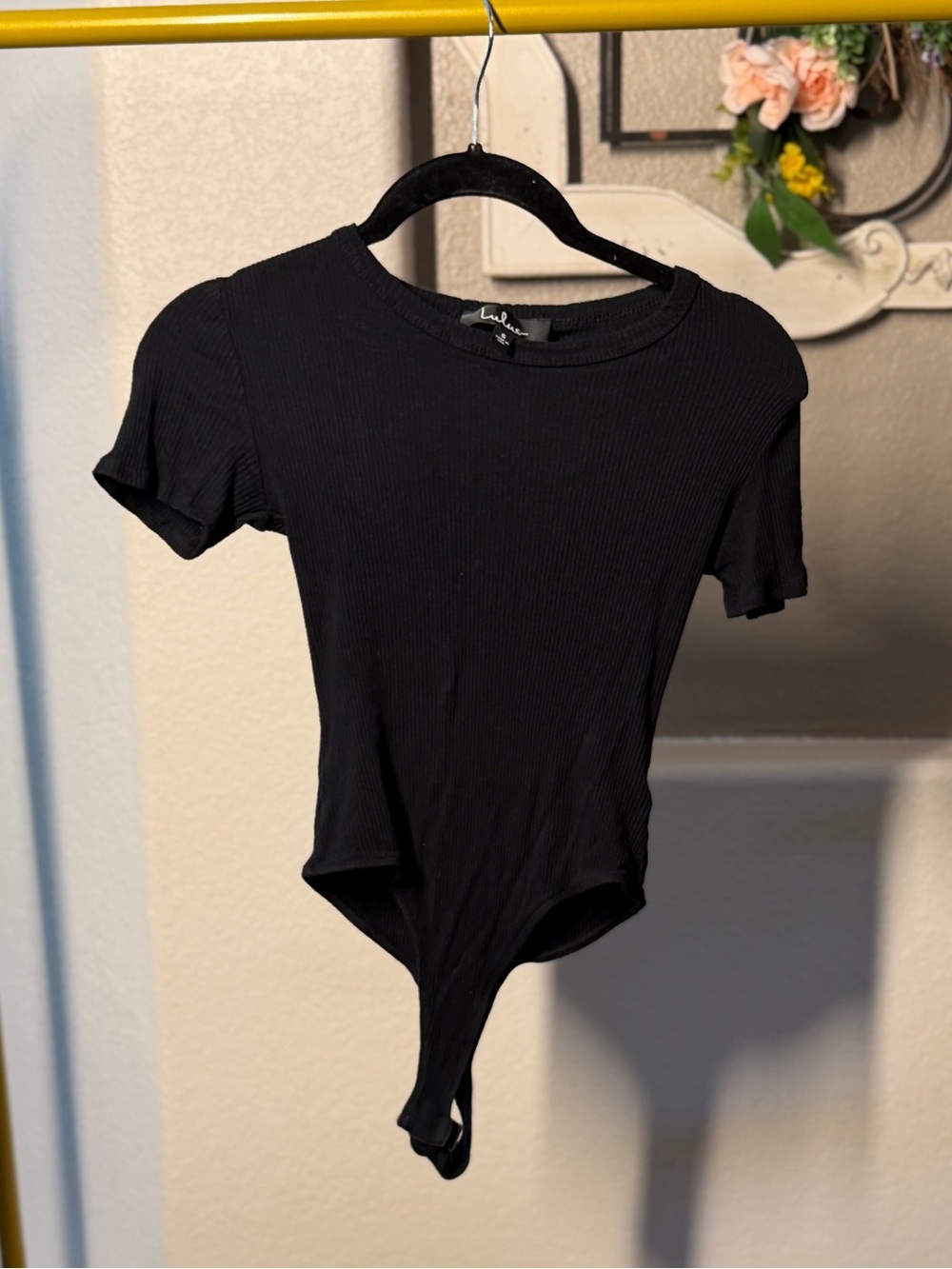 Lulu's Black Ribbed Short Sleeve Bodysuit